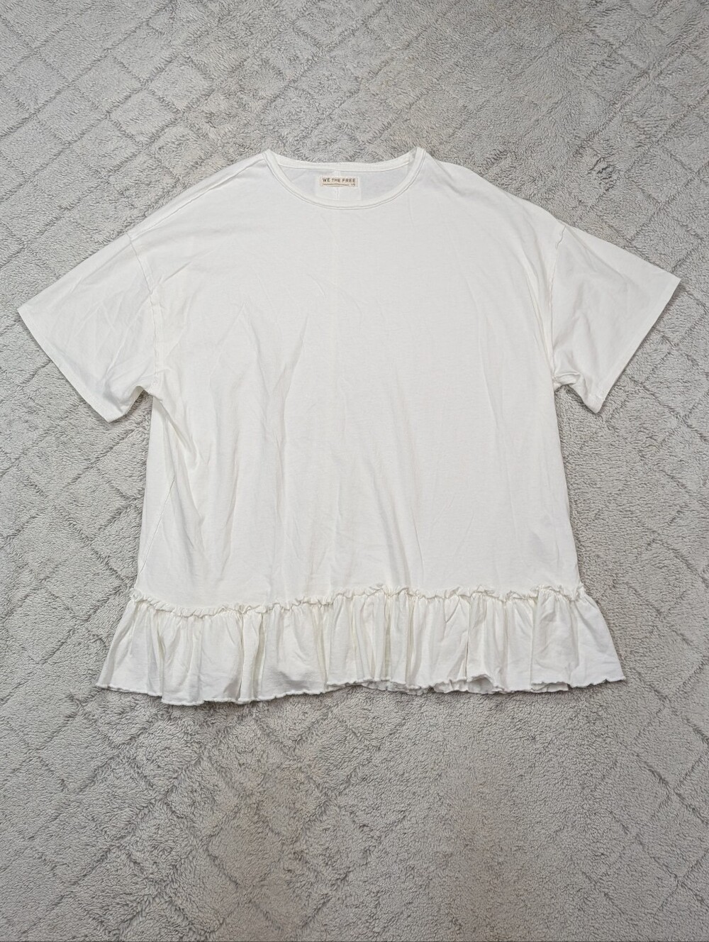 Free People Shirt Womens L White Why Yes Ruffle Hem Tee We The Free Oversized